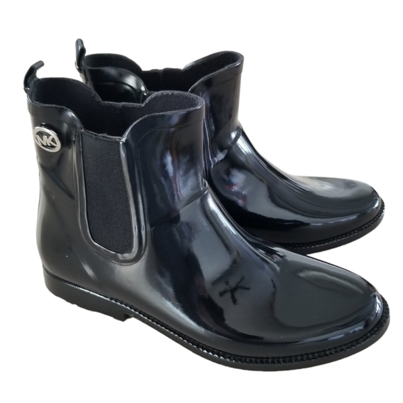 MICHAEL Michael Kors Shoes - Michael Kors Womens Black Rubber Rain Boots Slip On Ankle Boots